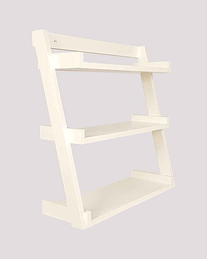 Lycka Birch Wood Wall Mounted 3 Tier Ladder Shelf