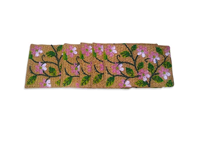 Mats Avenue Flower and Leaf Print Coir & Rubber Doormat (40x60cm) - Set of 5