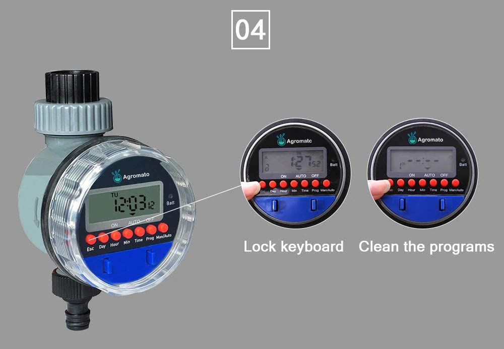 Aqualin Automatic Ball Valve Drip Irrigation Timer With LCD Display and Rain Sensor Port (Batteries Included)