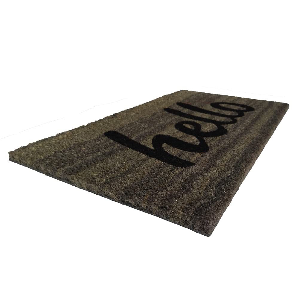 Mats Avenue Hello Print Solid Bigger Coir Door Mat (40x70cm), Iconic Grey