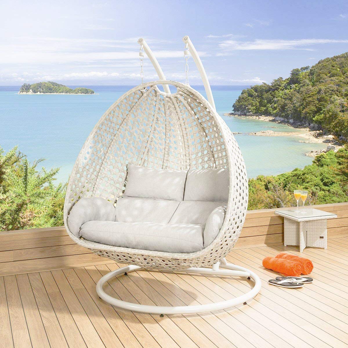 Dreamline Double Seater Hanging Swing With Stand For Balcony & Garden (White)