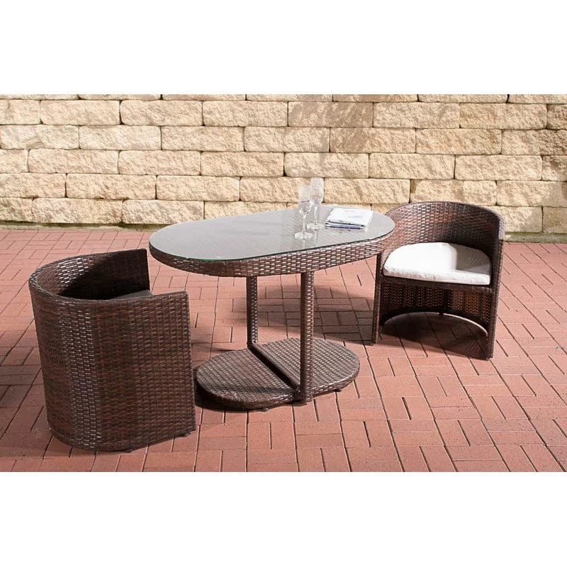 Dreamline Outdoor Garden/Balcony Patio Seating Set 1+2, 2 Chairs And Oval Shaped Table (Easy To Handle, Brown)