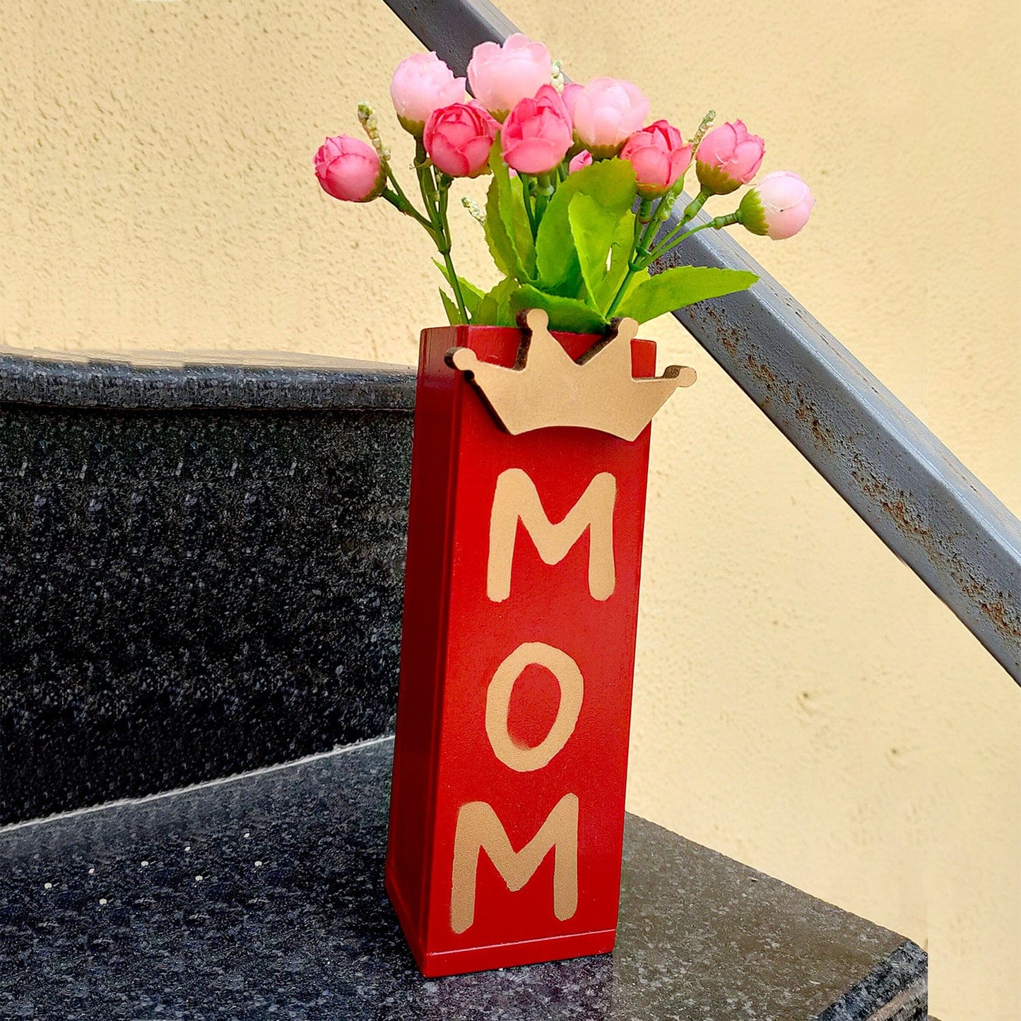 Red Printed for Mom Magnetic Hydroponic or Artificial Plants Holder