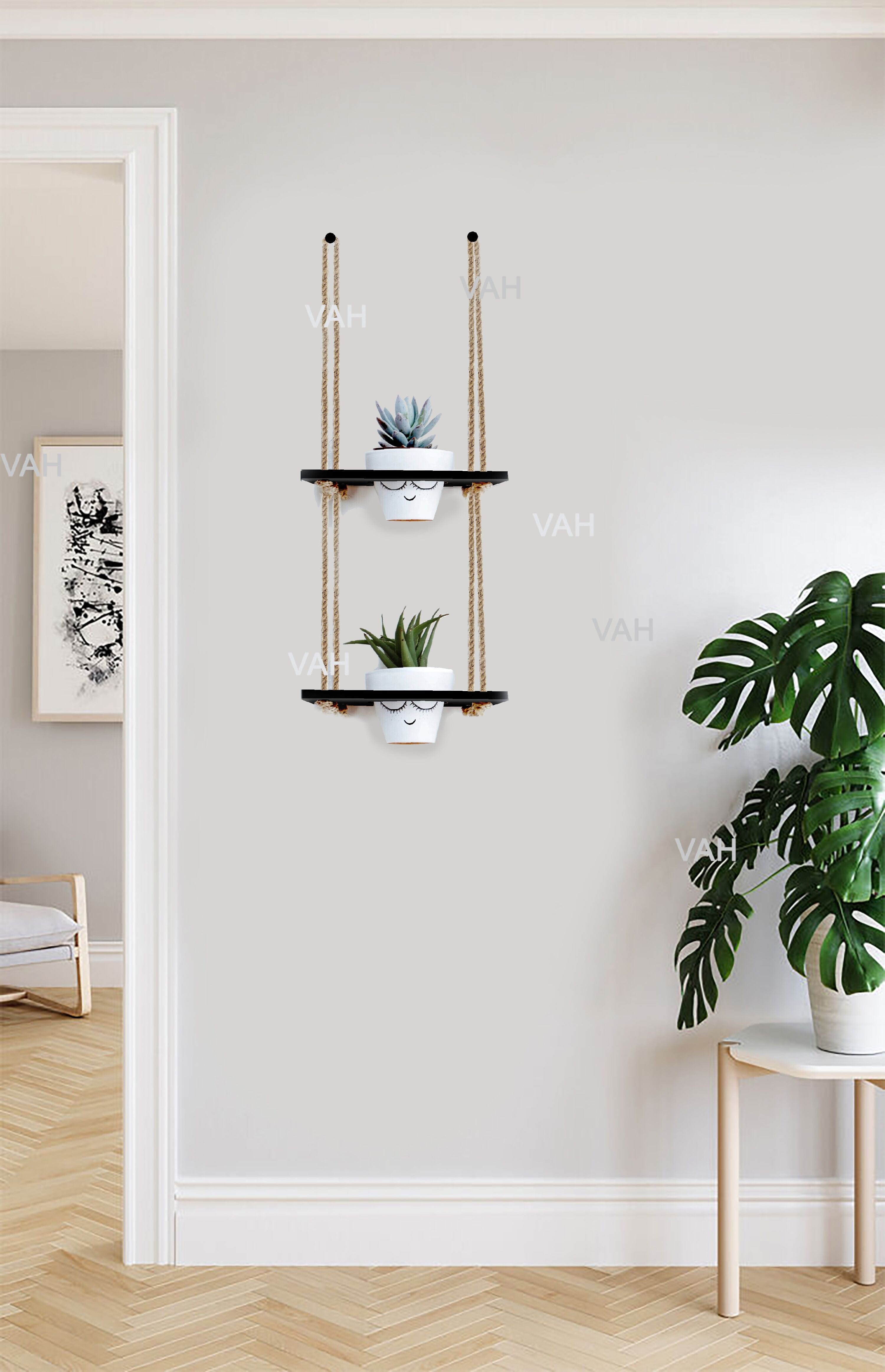 Tier-2 Wooden Hanging Planter Shelf, Black