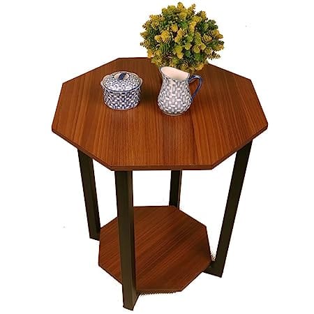 Raytrees Home Octagonal Wooden and Metal Table, Beige