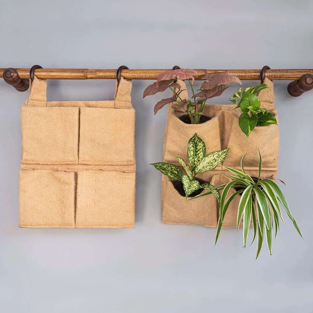 Oxypot 700 GSM Jute Wall Planter 100% Biodegradable. (4 Pocket-1 Planter)