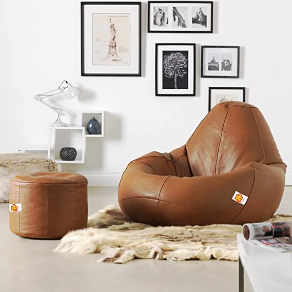 Kushuvi Faux Leather Bean Bag With Beans & Footrest