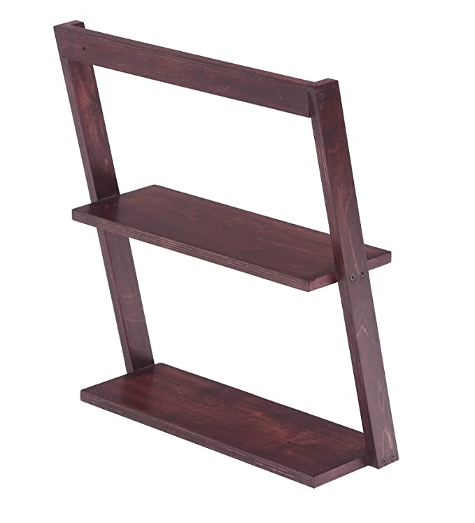 Lycka Birch Wood Wall Mounted 2 Tier Ladder Shelf