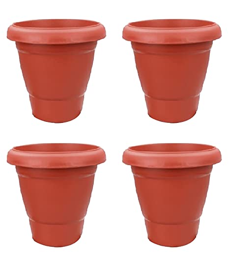 VGreen Plastic Planter Pots with Tray (Pack of 4)