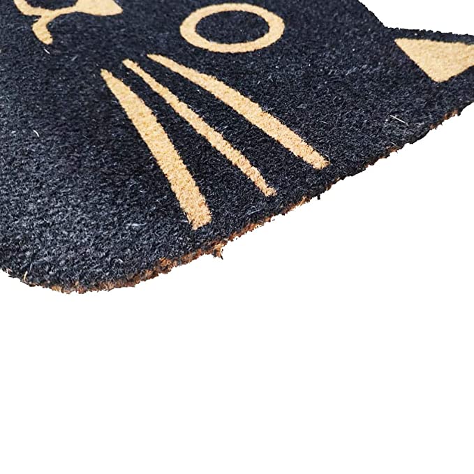 Mats Avenue Cat Shaped Black Coir Doormat (50x80cm), Large