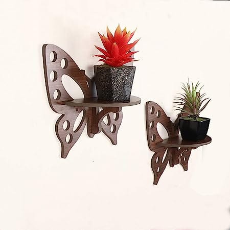 Raytrees Wooden Butterfly Design Wall Shelves For Room Décor- Set of 2