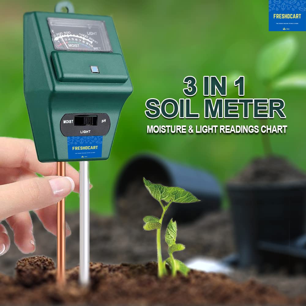 FreshDcart Solar Powered Plant Sensor - 3-in-1 Soil Moisture Level, pH Acidity Meter & Light Level