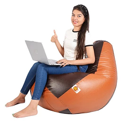 Kushuvi XXXL Bean Bag With Round Puffy Stool (Tan - Brown) With Beans