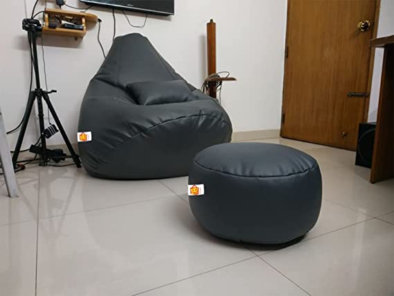 Kushuvi Bean Bag Filled With Beans & Stool (Faux Leather)