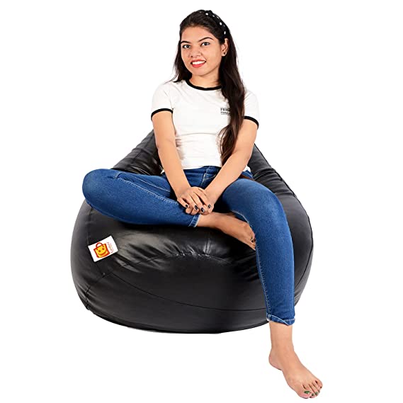 Kushuvi Classic Combo Set Filled Bean Bag with Footstool (Black, XXXL)