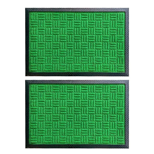 Mats Avenue PP Rubber Backed Molded Patterned Green Doormat (40x60cm) - Set of 2