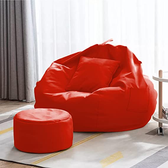 Kushuvi 4XL Bean Bag Cover with Footrest & Cushion (Faux Leather) Without Beans