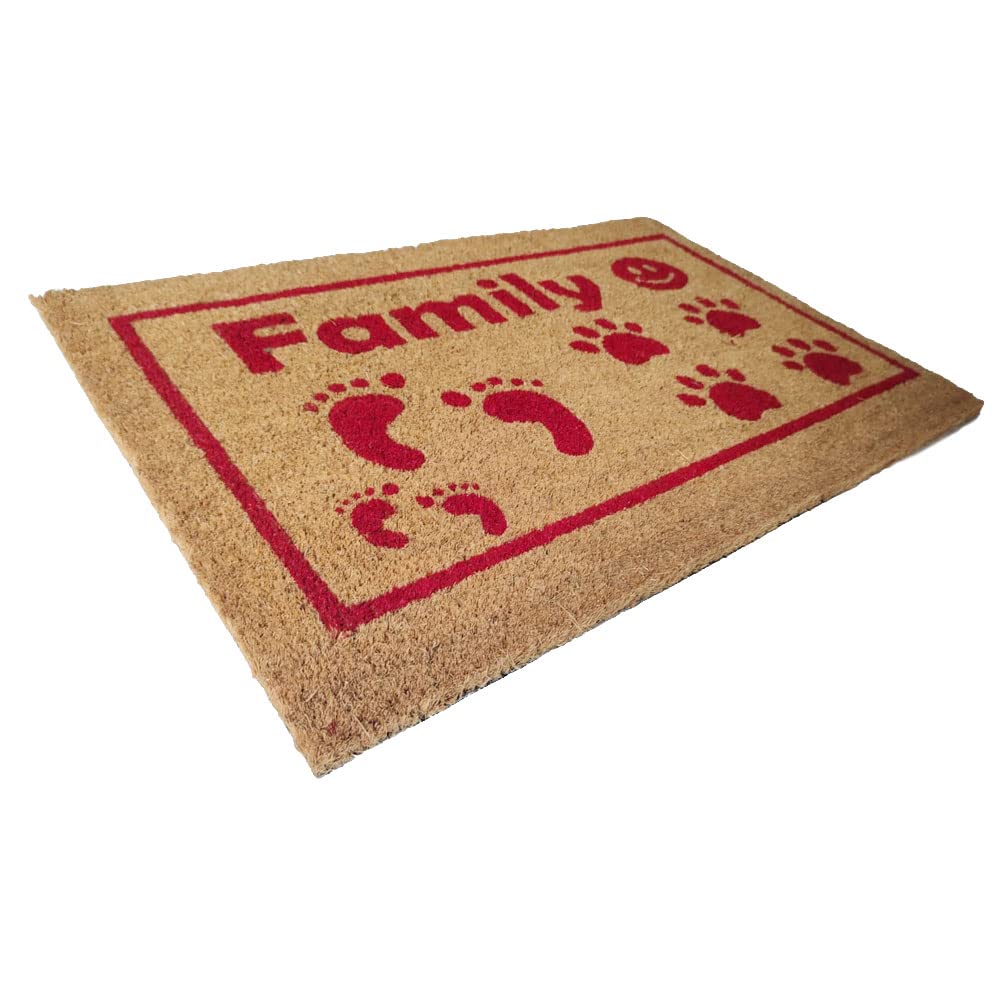 Mats Avenue Rubber Backed Family Theme Coir Door Mat Multi Color (40x60cm)