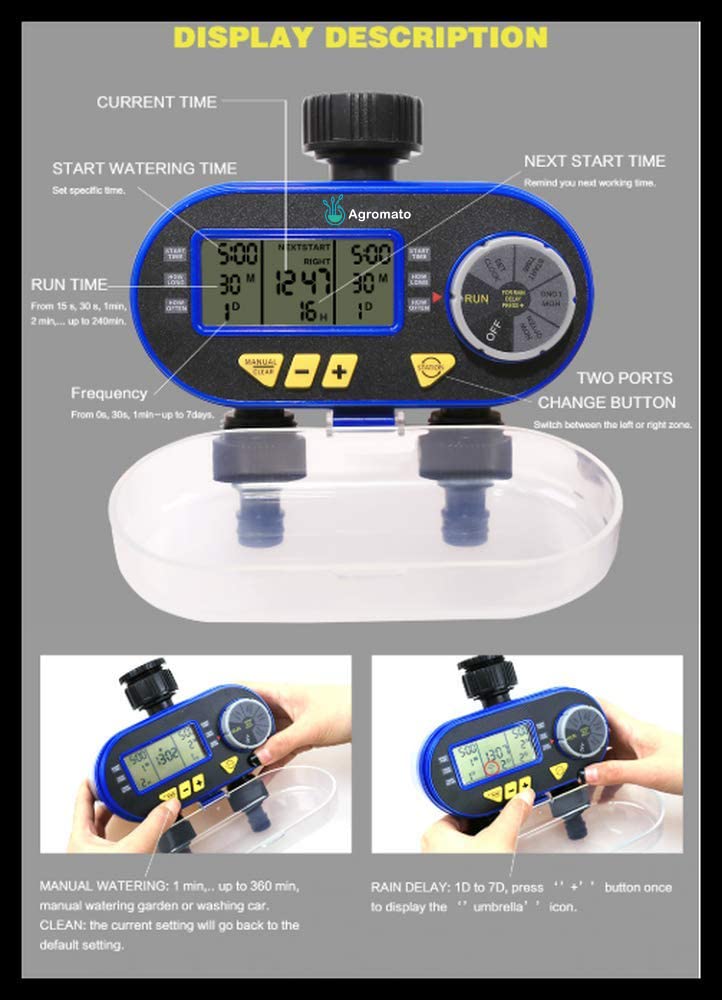 Aqualin Two Outlet Solenoid Garden Drip Irrigation Timer (Batteries Included)