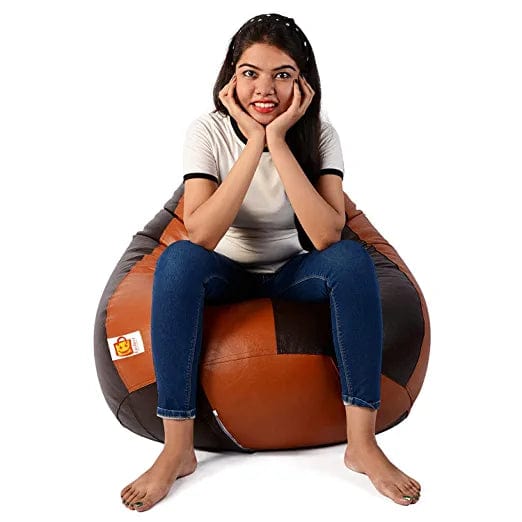 Kushuvi XXXL Bean Bag With Round Puffy Stool (Tan - Brown) With Beans