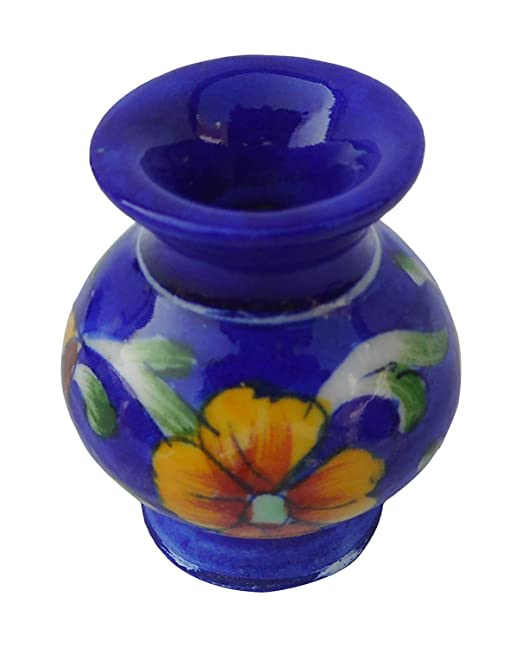 Om Craft Villa Blue Ceramic Flower Vase (5cm x 5cm x 7.5cm)