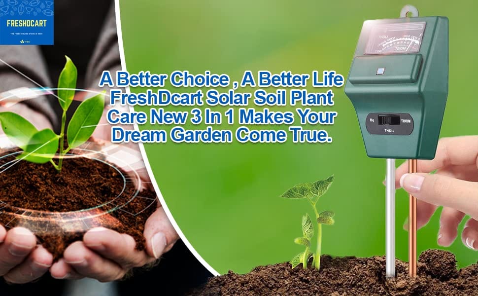 FreshDcart Solar Powered Plant Sensor - 3-in-1 Soil Moisture Level, pH Acidity Meter & Light Level