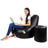 Kushuvi Classic Combo Set Filled Bean Bag with Footstool (Black, XXXL)