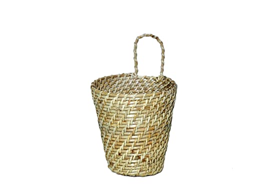 The Weaver's Nest Handcrafted Natural Wall mounted Cane Planter With Hook To Hang (10 x 15, D-15 cm)