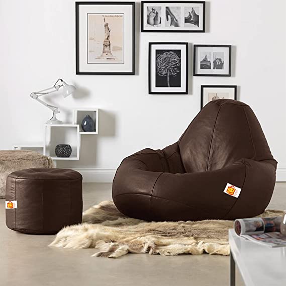 Kushuvi Bean Bag Filled With Beans & Stool (Faux Leather)