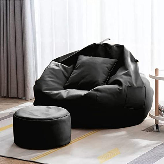 Kushuvi XXXXL Bean Bag with Footrest & Cushion (Faux Leather) With Beans