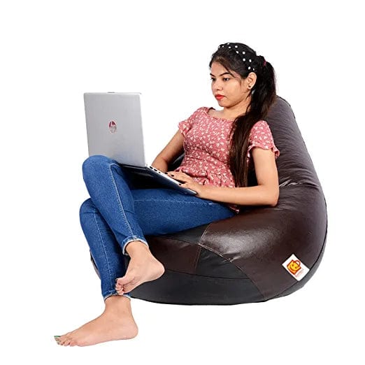 Kushuvi XXXL Bean Bag Chair Filled With Beans (Black - Brown)