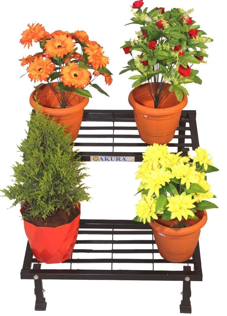 Akura 2-Step Metal Planter Stand (Size: W-60 cm x D-52.5 cm x H-47.5 cm)