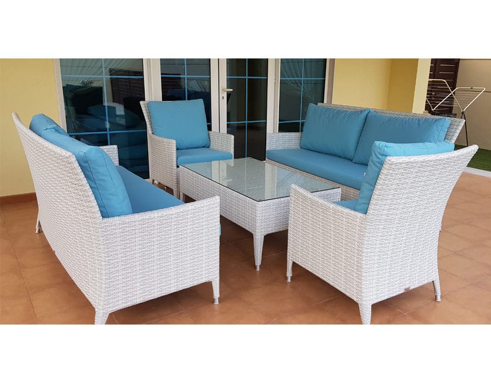 Dreamline Outdoor Garden Balcony Sofa Set 2 Seater, 2 Single Seater And 1 Center Table Set (Outdoor Furniture, White)