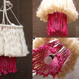 Round Pink and White Macrame Wall Hanging Night Lamp