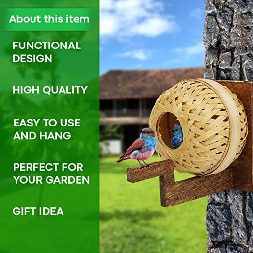 Elysian Hanging Bamboo Strip Bird House and Bird Feeder (15 cms)