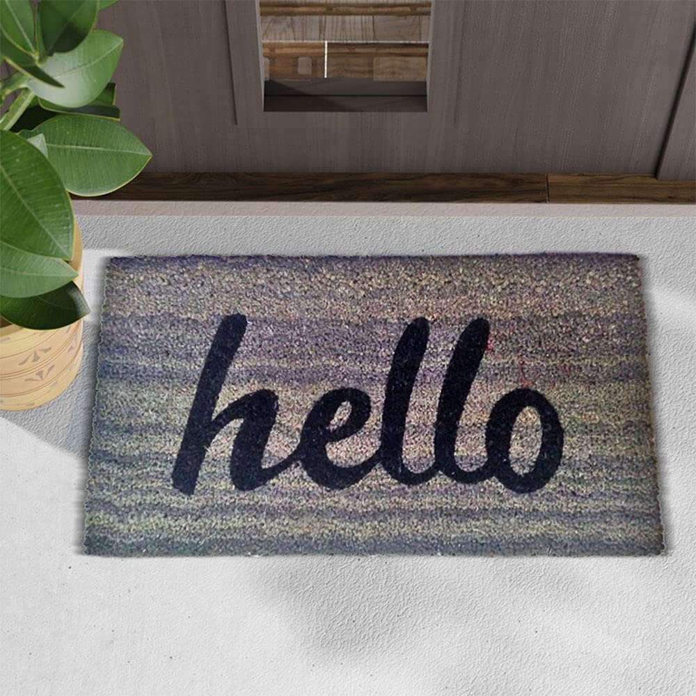 Mats Avenue Hello Print Solid Bigger Coir Door Mat (40x70cm), Iconic Grey