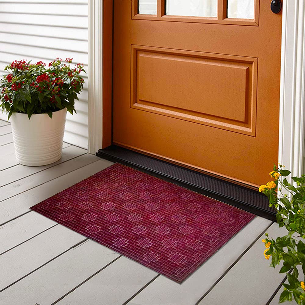 Mats Avenue Two Heavy Duty Light Weight Flexible Rubber and PP Doormats (40x60cm), Vibrant Red and Chocolate