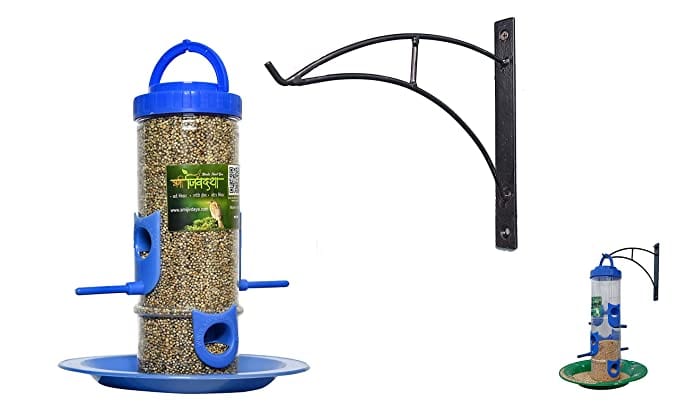 Amijivdaya Bird Feeder With Wall Mount Stand (Medium, Blue)