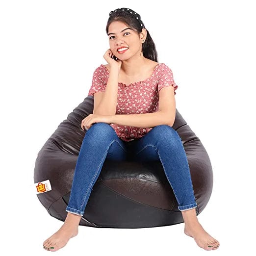 Kushuvi XXXL Bean Bag Chair Filled With Beans (Black - Brown)