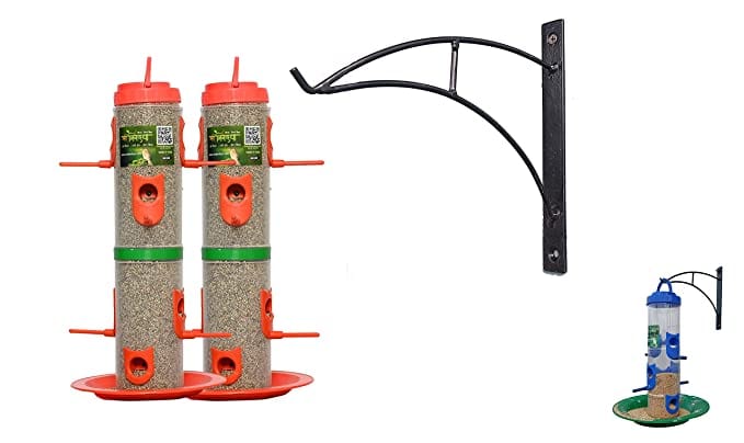 Amijivdaya Bird Feeder With Wall Mount Stand, 2 Pieces (Orange)