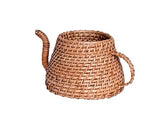 The Weaver's Nest Handmade Natural Cane Kettle Shaped Planter,(25 X 18 X 12 cm)