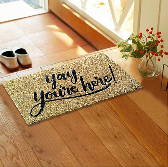 Mats Avenue Yay You're Here Printed Coir & Rubber Doormat (75x45cm), Beige