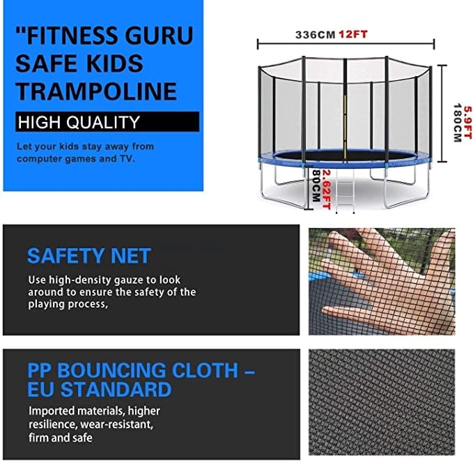 Fitness Guru Toddler Trampoline With Net Safety High Mould Base