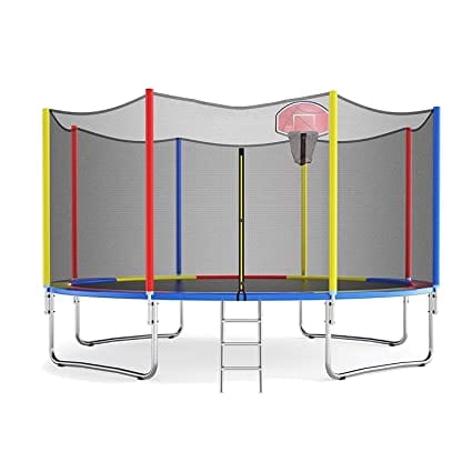 Fitness Guru Trampoline for Kids with Safety Enclosure Net, Basketball Hoop and Ladder (6Ft)