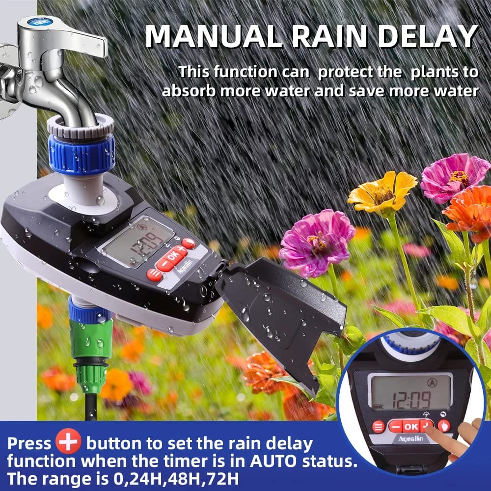 Agromato Aqualin LCD Display Garden Water Timer With Rain Sensor Port (Universal Adaptor)