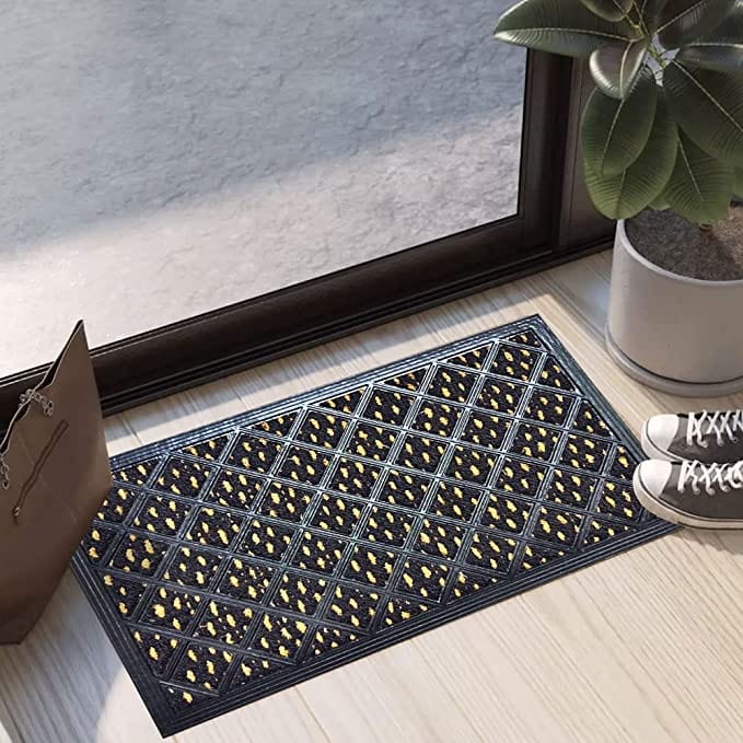 Mats Avenue Coir Rubber Door Mat Brown Color with Golden Dots (40x60cm)