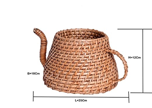 The Weaver's Nest Handmade Natural Cane Kettle Shaped Planter,(25 X 18 X 12 cm)