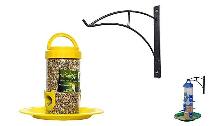 Amijivdaya Bird Feeder With Wall Mount Stand (Small, Yellow)