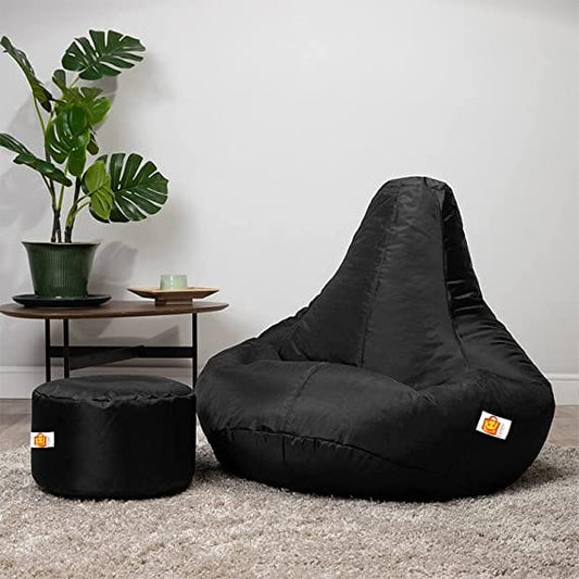 Kushuvi Bean Bag Filled With Beans & Stool (Faux Leather)