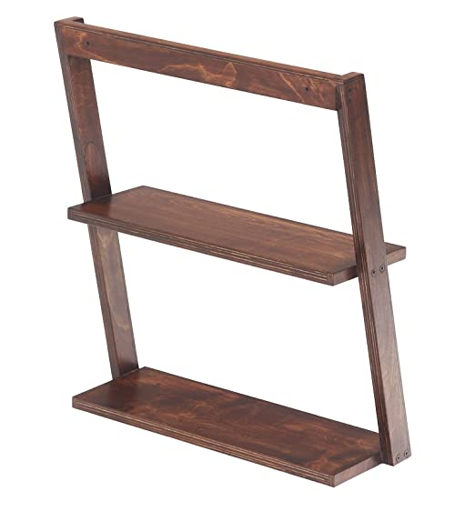 Lycka Birch Wood Wall Mounted/ Floor Standing 2 Tier Ladder Shelf